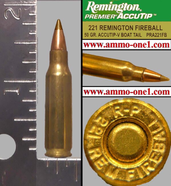 .221 remington fireball by remington, *accutip,*one cartridge not a box. .221 remington fireball by remington, *accutip,*one cartridge not a box.