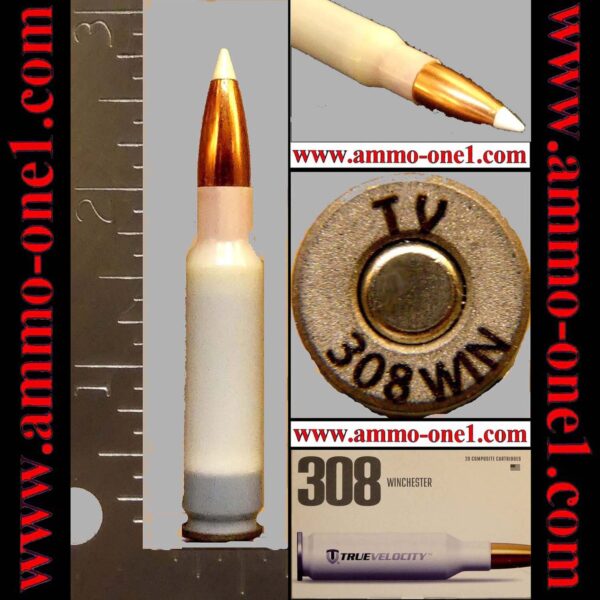 .308 win. true velocity composite case, "tv" h/s, accubond bullet, one cartridge not a box, *no writing on the case as on the box* see details below.