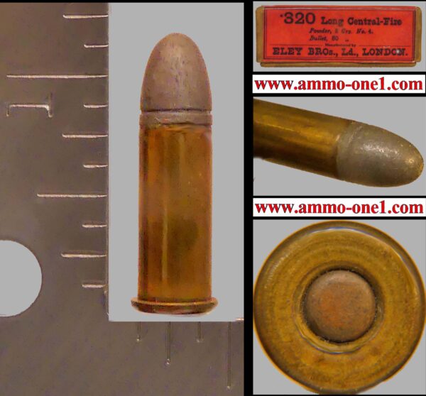 .320 long central fire revolver, no h/s by eley of london, one cartridge not a box. (over 130 years old!) .320 long central fire revolver, no h/s by eley of london, one cartridge not a box. (over 130 years old!)