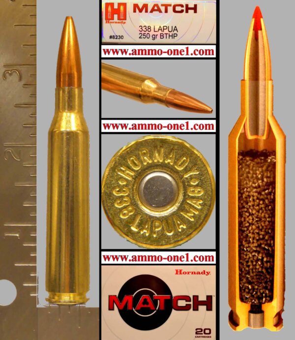 .338 lapua by hornady usa, 300 gr. btjhp, one cartridge not a box!