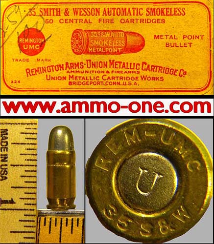 .35 s&w auto, "rem umc" h/s, "u" on nickel primer, one cartridge, not a box!