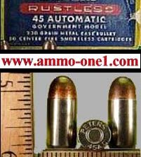 .45 auto, peters, nickel case, one cartridge .45 auto, peters, nickel case, one cartridge