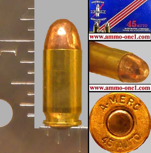 .45 auto # 005, older *"a merc" h/s by american ammunition co., fmj, one cartridge not a box! .45 auto # 005, older *"a merc" h/s by american ammunition co., fmj, one cartridge not a box!