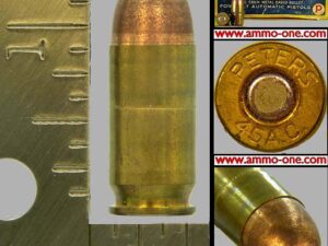 .45 auto, peters, brass case, fmj, one cartridge .45 auto, peters, brass case, fmj, one cartridge