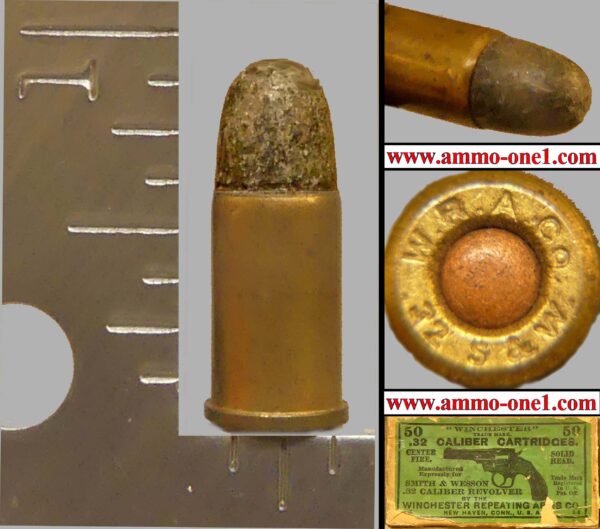 .32 smith & wesson short, "w.r.a." h/s, "w" on primer, one cartridge not the box.