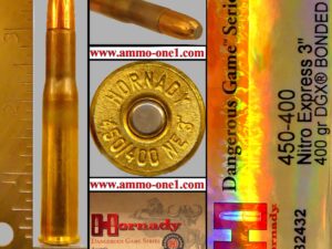 .450 400 n.e. 3", hornady, 400 gr. jsp, one cartridge not a box .450 400 n.e. 3", hornady, 400 gr. jsp, one cartridge not a box