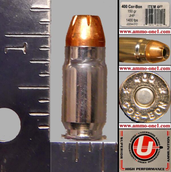 .400 cor bon "correct h/s"! by underwood,nickel case, jhp, one cartridge not a box.