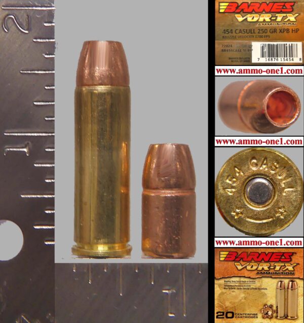 .454 casull by barnes ammunition co., massive jhp, one cartridge, not a box!