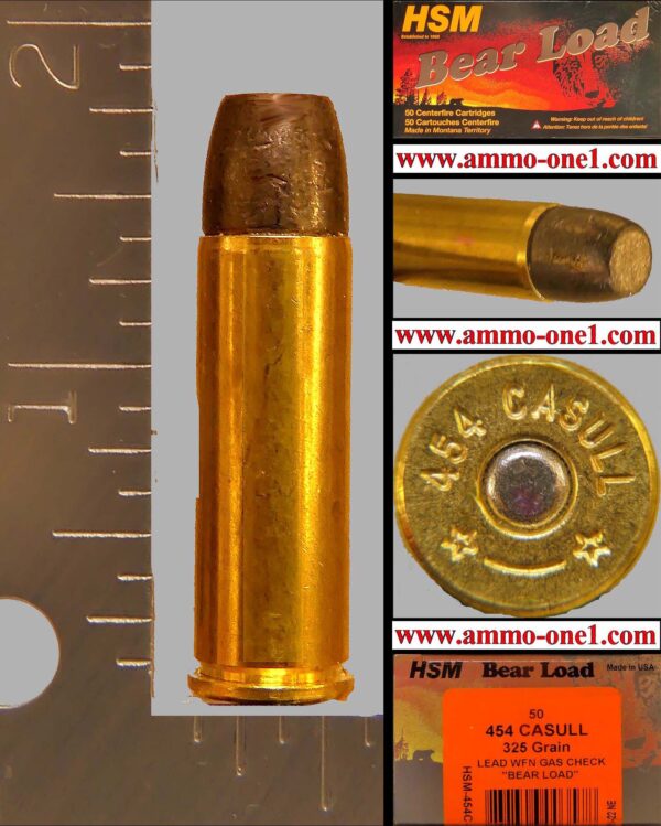 .454 casull, #02, hsm,325 gr. lead, one cartridge, not a box!