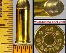.45 s & w schofield, new production, one cartridge not a box. .45 s & w schofield, new production, one cartridge not a box.