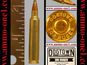 .204 ruger, "new"*, by nosler co., "dogtown" h/s, one cartridge, not a box.