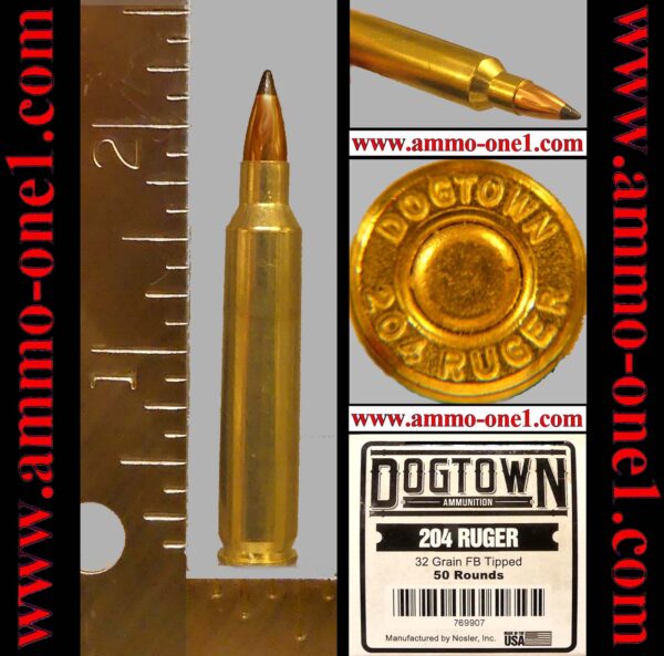 .204 ruger, "new"*, by nosler co., "dogtown" h/s, one cartridge, not a box. .204 ruger, "new"*, by nosler co., "dogtown" h/s, one cartridge, not a box.