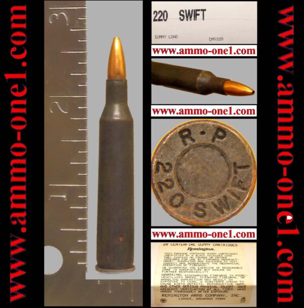 .220 swift dummy by remington, no primer pocket, jhp, dull, scratches one cartridge not a box!
