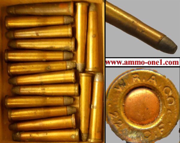 .22 w.c.f. by winchester, w.r.a. h/s, "not mint! has spots" long obsolete, one cartridge not a box.