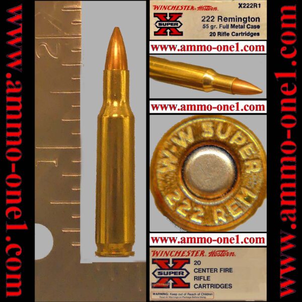 .222 remington by winchester, "fmj", "w w super"h/s, mint & bright, one cartridge not a box! .222 remington by winchester, "fmj", "w w super"h/s, mint & bright, one cartridge not a box!