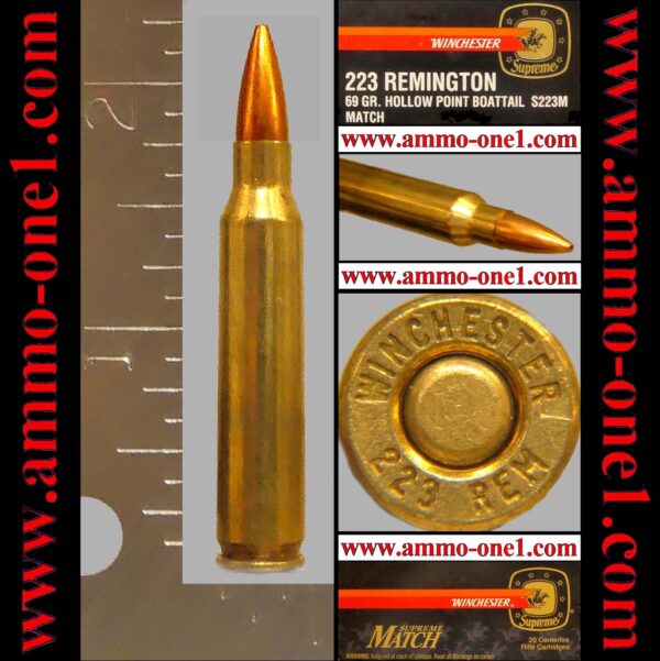 (a003) .223 remington by winchester h/s, supreme match, 69 gr. jhpbt, one cartridge not a box (a003) .223 remington by winchester h/s, supreme match, 69 gr. jhpbt, one cartridge not a box