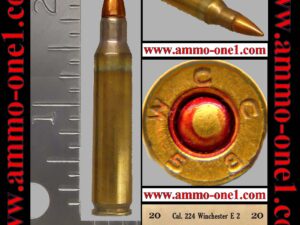 .224 winchester (e2 version), "wcc 58" h/s, prototype/experimental produced in 1958, leading to the 5.56 nato. *nice patina*, one cartridge, not a box.