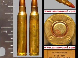 (b.012) 5.56 nato by twin cites plant, 1969, 55 gr. m196 "tracer", *mixed patina and spots* see picture, one cartridge not a box. check your state's laws.