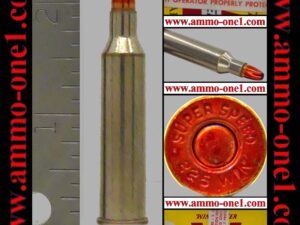 .225 winchester factory *proof*by western/winchester, post 1964 "super speed" h/s, 55gr. jsp,, one cartridge not a box.