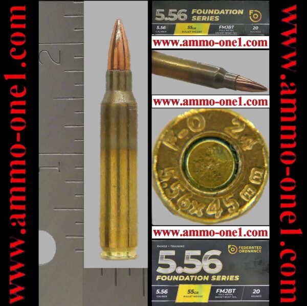 (b019) 5.56 nato by (new for 2024) federated ordnance, "f o" h/s, 55 gr, fmj, one cartridge, not a box (b019) 5.56 nato by (new for 2024) federated ordnance, "f o" h/s, 55 gr, fmj, one cartridge, not a box