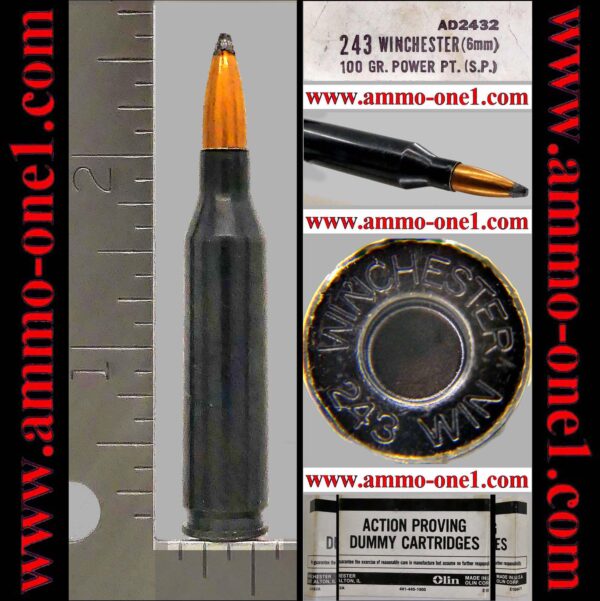 .243 winchester by winchester, "factory dummy", "winchester" h/s., jsp, *excellent*, one cartridge, not a box. .243 winchester by winchester, "factory dummy", "winchester" h/s., jsp, *excellent*, one cartridge, not a box.