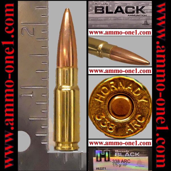 .338 arc by hornady 175grain match j.h.p projectile. one cartridge not a box!